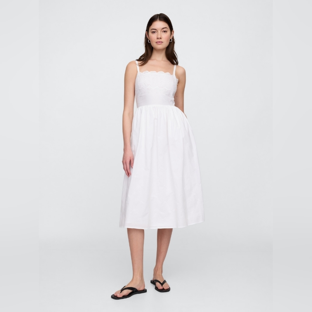 GAP White Midi Sundress with Scallop Bodice Size L